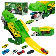 Samochody i pojazdy dla dzieci - Ciężarówka Dinozaur Pożeracz Autek Transporter 2W1 Dino Truck + Resoraki - miniaturka - grafika 1