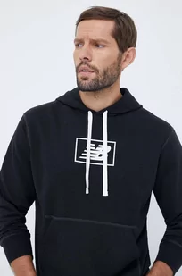 New Balance bluza męska kolor czarny z kapturem z nadrukiem - Bluzy męskie - miniaturka - grafika 1