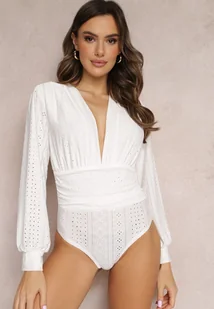 Białe Haftowane Body z Długim Rękawem Corynne - Renee - Body - miniaturka - grafika 1