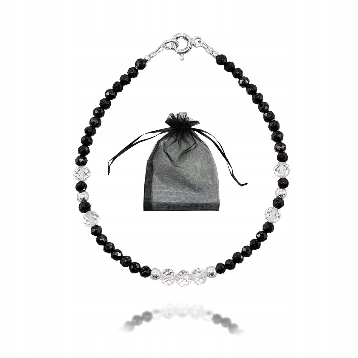 Czarny Turmalin i Kryształ Górski Srebro 925 na Prezent 20 cm, bez marki, AG00000214