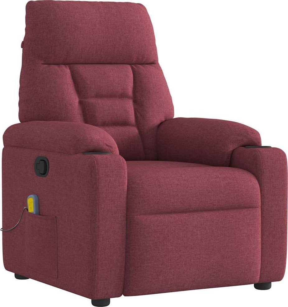 vidaXL vidaXL Rozkładany fotel masujący, winna czerwień, obity tkaniną