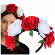 Ozdoby do włosów - Wianek Opaska Kibica Na Głowę Do Włosów Biało Czerwony Kwiaty Dla Kibicki - miniaturka - grafika 1