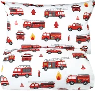 Pościel dla dzieci - Pościel straż dla strażak wozy pojazdy 140x200 biała bawełniana dla dziecka - miniaturka - grafika 1