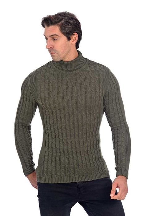 Golf z drobnym warkoczowym splotem - khaki XXL