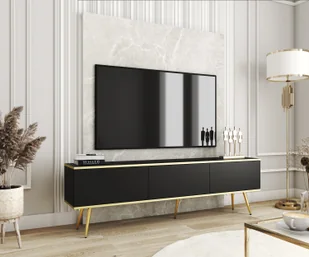 Szafka RTV Blum Oro Black 175 ze złotymi nóżkami - do samodzielnego montażu, nowoczesna, funkcjonalna, dostawa spedycją - Szafki RTV - miniaturka - grafika 1
