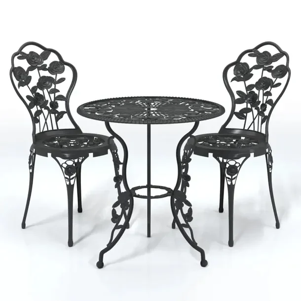 Zestaw Bistro z Aluminium i Żeliwa, Czarny, Stół 59x59x67 cm, Krzesła 3