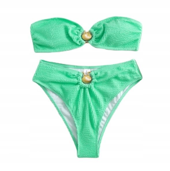 Prążkowany Dwuczęściowy Strój Kąpielowy Bez Ramiączek Bandeau Bikini Set L