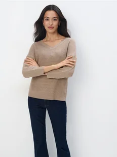 Mohito - Beżowy sweter z metaliczną nitką - beżowy - Swetry damskie - miniaturka - grafika 1