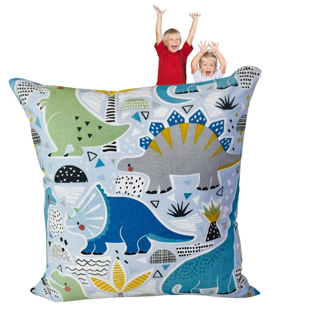 Poszewka Dziecięca 40x40 Bawełniana JAŚ Dinozaury Niebieskie