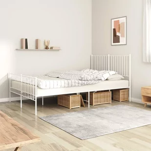 vidaXL Metalowa rama łóżka z wezgłowiem i zanóżkiem, biała, 140x200 cm - Łóżka - miniaturka - grafika 1
