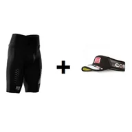 Spodnie sportowe damskie - COMPRESSPORT Trailowe spodenki kompresyjne TRAIL RUNNING UNDER CONTROL V3 czarne + COMPRESSPORT Daszek Ultralight Visor - miniaturka - grafika 1