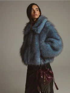 Reserved - Sztuczne futerko z kołnierzem - niebieski - Płaszcze damskie - miniaturka - grafika 1