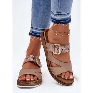 Lekkie Klapki Damskie Z Klamrą Inblu GS000055 Beżowe beżowy - Klapki i japonki damskie - miniaturka - grafika 1