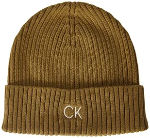 Calvin Klein Męska klasyczna bawełniana czapka z dzianiny z prążkowaniem, karmelowa, jeden rozmiar, Karmel, Rozmiar uniwersalny - Czapki damskie - miniaturka - grafika 1