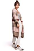 Swetry damskie - Prosty Kardigan w Kolorowe Pasy - Model 4 - miniaturka - grafika 1