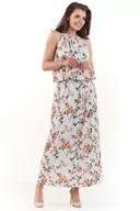 Sukienki - Eccru Długa Letnia Sukienka w Kwiatki wiązana na Karku - miniaturka - grafika 1