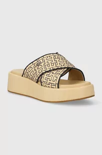 Tommy Hilfiger klapki TH MONO RAFIA FLATFORM damskie kolor beżowy na platformie FW0FW07895 - Klapki i japonki damskie - miniaturka - grafika 1