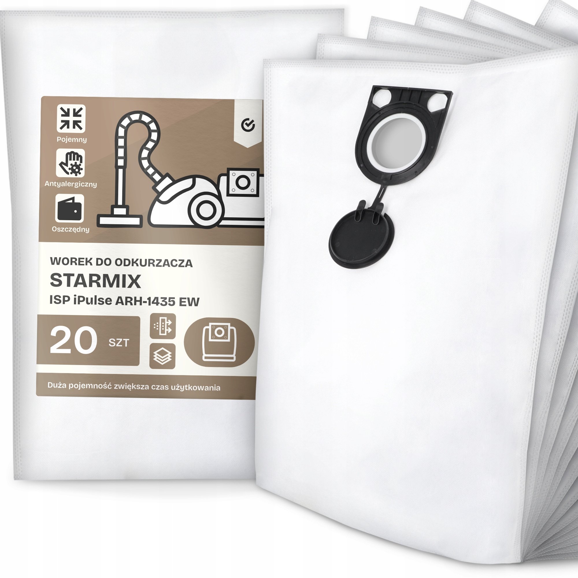 20x Worek do Odkurzacza Starmix Isp iPulse ARH-1435 Ew Syntetyczny Duży G9