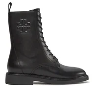 Botki damskie - Botki Tory Burch Double T Combat Boot 154336 Czarny - miniaturka - grafika 1