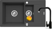 Zlewozmywaki z baterią - ZESTAW PYRAMIS KORFU (78x46) 1 1/2B 1D + SILVIO karbon (czarny mat) (070061701Sn) - miniaturka - grafika 1