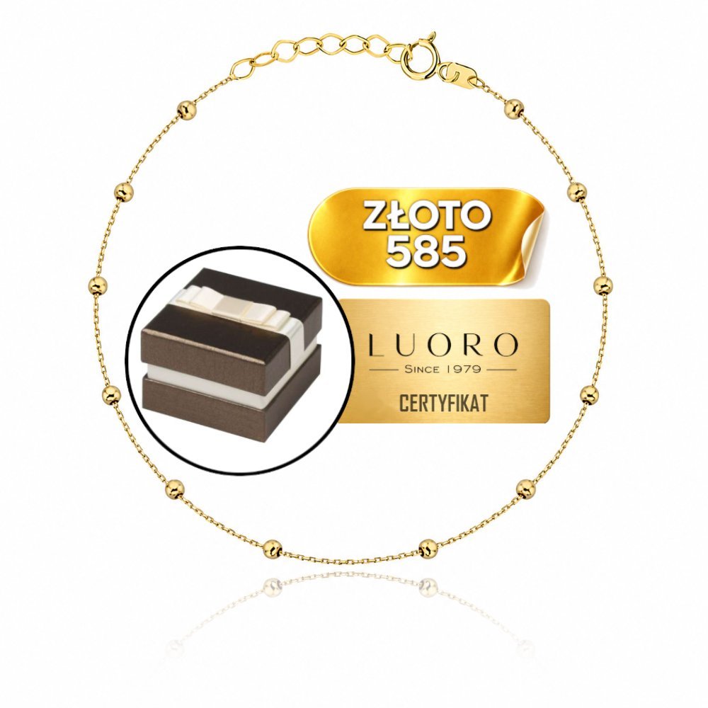 BRANSOLETKA ZŁOTA 585 14K KULKI GŁADKIE ŻÓŁTE ZŁOTO 22-25 CM REGULOWANA