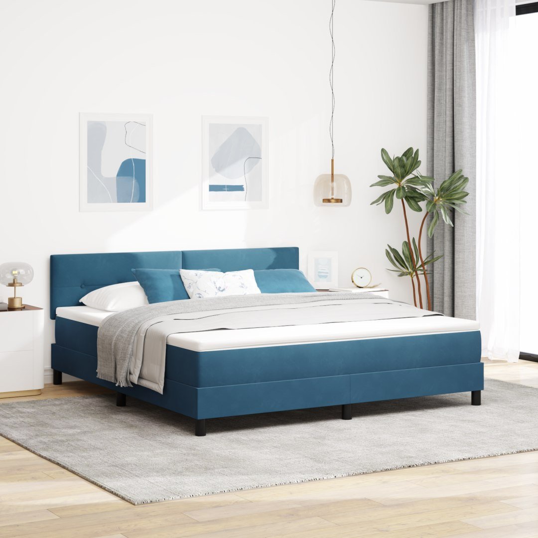 Łóżko Box Spring z Materacem Ciemnoniebieskim Super King Aksamitem