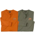 Koszulki męskie - Zestaw 2 koszulek z dekoltem z guzikami Babie Lato Mężczyzna Atlas For Men - Kolor : Pomarańczowy - Rozmiar : 4XL - miniaturka - grafika 1