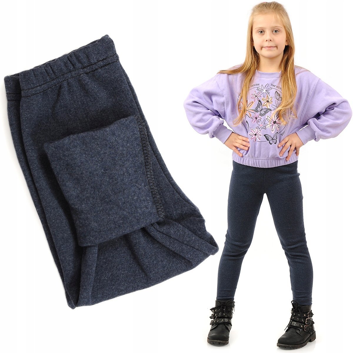 Ocieplane Legginsy dziecięce Polskie bawełniane klasyczne Getry JEANS 110
