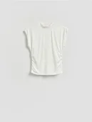 Bluzki damskie - Reserved - Bluzka z marszczeniem - złamana biel - miniaturka - grafika 1