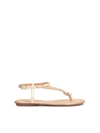 Sandały damskie - Skórzane płaskie sandały typu japonki - miniaturka - grafika 1