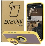 Etui i futerały do telefonów - Bizon Etui z uchwytem na palec Case Hybrid Ring do iPhone 16, przydymione z żółtą ramką - miniaturka - grafika 1