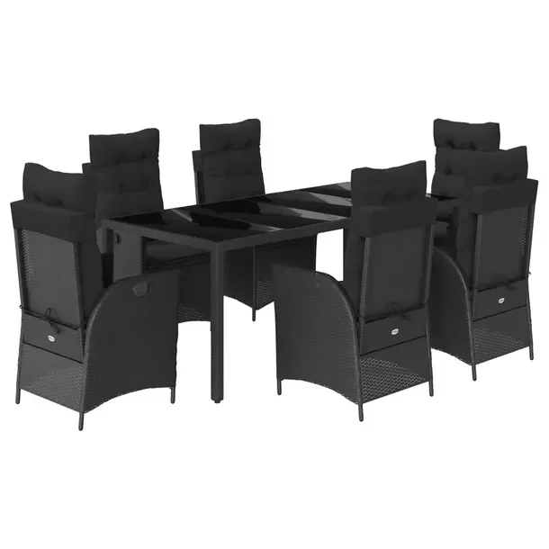 Zestaw mebli ogrodowych czarny, rattan PE, 190 x 90 x 75 cm, 6 krzeseł