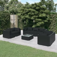 Meble ogrodowe - Lumarko 8-cz. zestaw wypoczynkowy do ogrodu, poduszki, czarny rattan PE - miniaturka - grafika 1