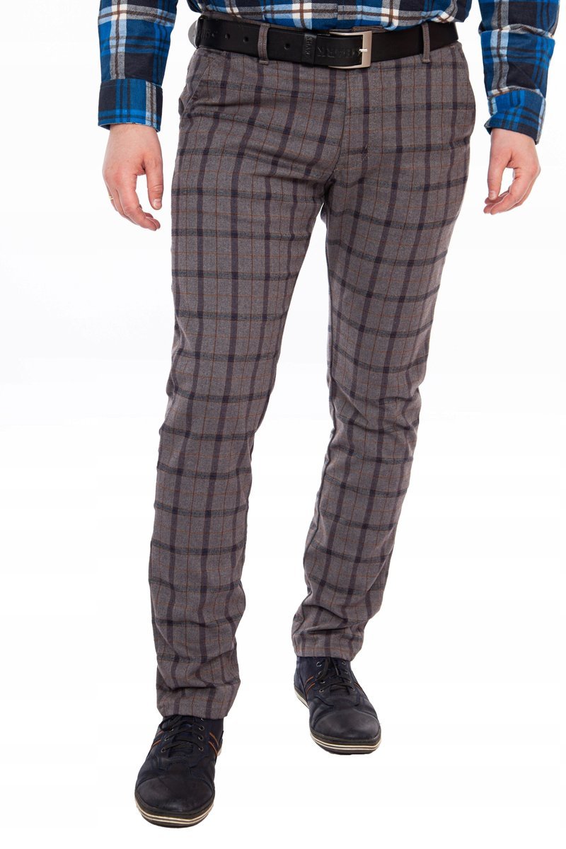 Spodnie w kratę Męskie Chinosy Polski Producent