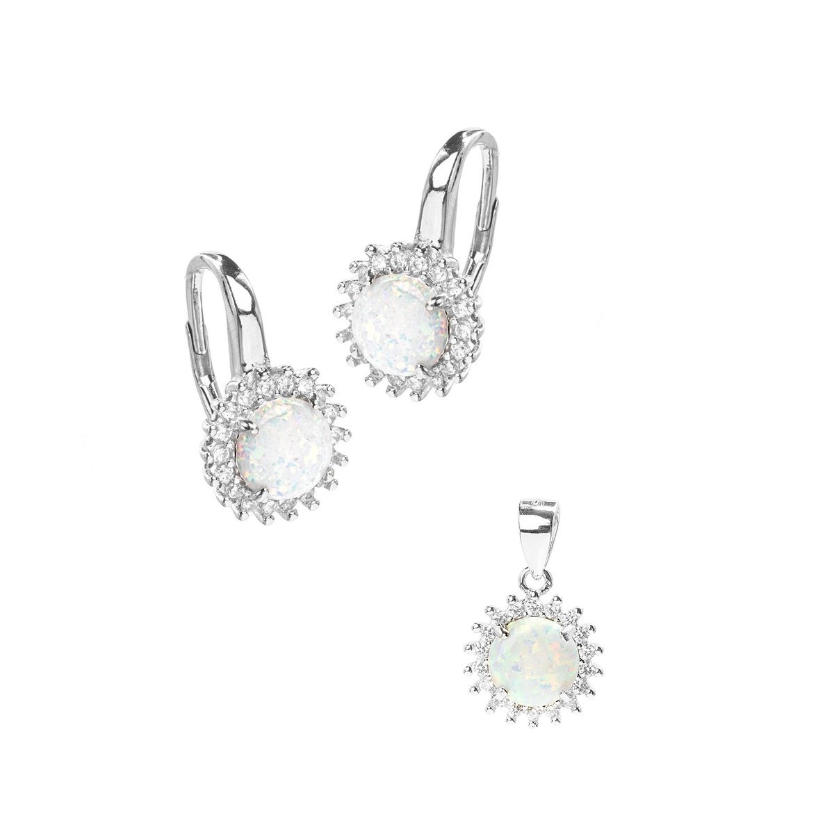 Srebrny komplet kolczyki zawieszka White Opal
