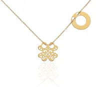 Naszyjniki - Naszyjnik złoty dwie zawieszki kółko koniczynka ażur srebro 925 40 cm - miniaturka - grafika 1