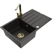 Zlewozmywaki z baterią - Mexen Bruno zlewozmywak granitowy 1-komorowy z ociekaczem i baterią kuchenną Rita, czarny/złoty metalik - miniaturka - grafika 1