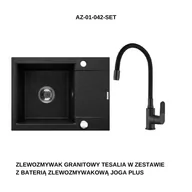 Zlewozmywaki z baterią - INVENA ZLEWOZMYWAK GRANITOWY 1K TESALIA Z KRÓT OC SYF CHR W ZES Z CZARNĄ BZ JOGA PLUS - miniaturka - grafika 1