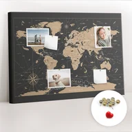 Tablice i flipcharty - Korkowa Tablica 100x70 cm - Vintage mapa świata + Metaliczne Pinezki - miniaturka - grafika 1