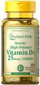 Witaminy i minerały - Puritan's Pride Witamina D3 1000 IU, 100 kapsułek - miniaturka - grafika 1