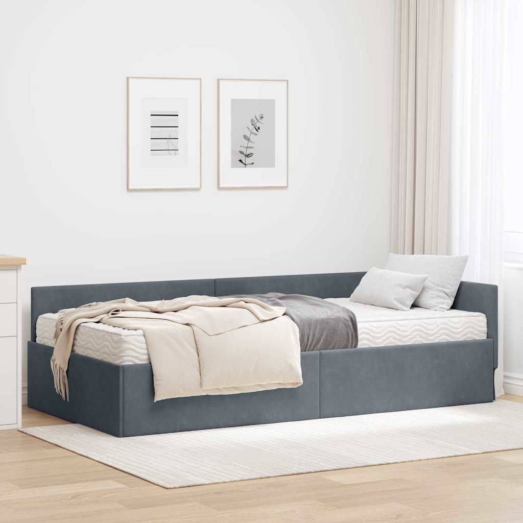 vidaXL Rama Łóżka Narożnego z Materacem Inny 2 pcs Szary Aksamit