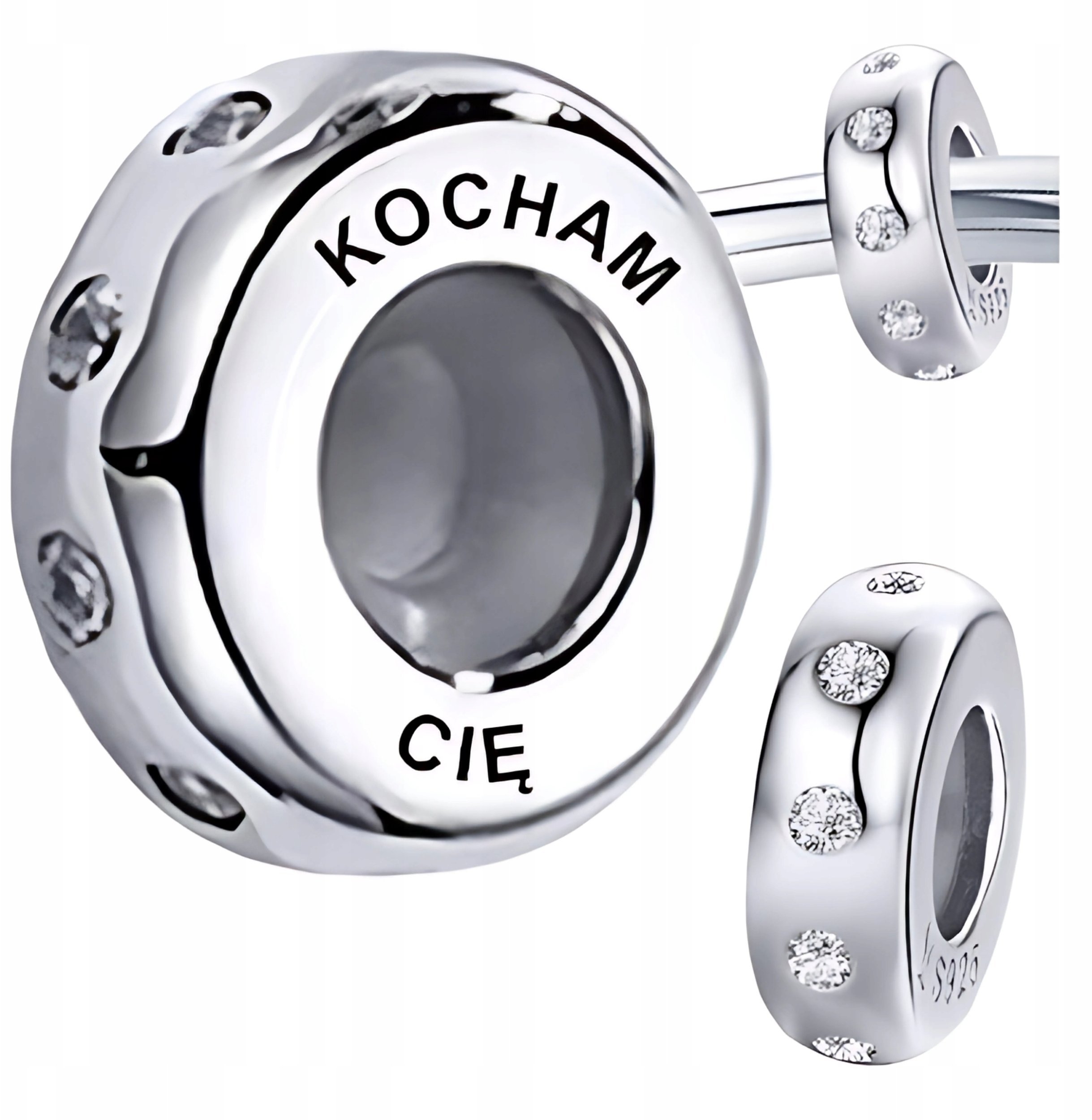 Ivybands CHARMS srebro 925 STOPER cyrkonie zawieszka GRAWER prezent beads koralik