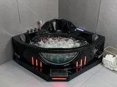 Wanny z hydromasażem - Czarna wanna narożna z hydromasażem Aquaholm PREMIUM LINE A9012 150cm x 150cm x 58cm BLUETOOTH, PODGRZEWACZ WODY, USB, PILOT - miniaturka - grafika 1