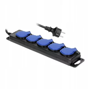 HBF warsztatowy bryzgoszczelny IP44, 5 gniazd 2P+Z IP44, przewód gumowy, H05RR-F 3x1,5mm, długość 3m OR-AE-13193/3M - Przedłużacze i rozgałęźniki - miniaturka - grafika 1