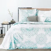 Pościel - Pościel satynowa 160x200 Selma 1 rozeta biała miętowa kwiaty orientalna - miniaturka - grafika 1