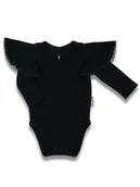 Body dla niemowląt - Niemowlęce body bawełniane na długi rękaw z falbanką czarne Nicol,r.62 - miniaturka - grafika 1