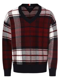 Tommy Hilfiger Sweter męski Mężczyźni Bawełna niebieski|czerwony|biały w kratkę, L - Swetry męskie - miniaturka - grafika 1