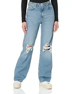 Spodnie damskie - PIECES Damskie spodnie jeansowe Pcholly Hw Wide JNS Mb Destroy Noos Bc, niebieski (medium blue denim), 27W / 32L - miniaturka - grafika 1