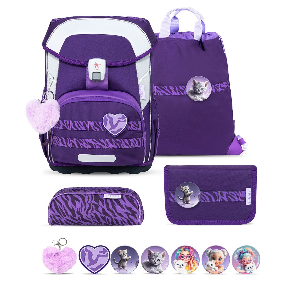 Premium zestaw tornistra szkolnego Belmil dla dziewczynek – Belmil Maxi Plus Twilight Charm, 6-częściowy