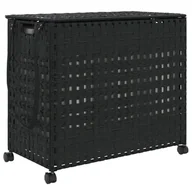 Kosze na bieliznę - vidaXL Kosz na pranie z kółkami Czarny 66x35x60 cm Rattan - miniaturka - grafika 1